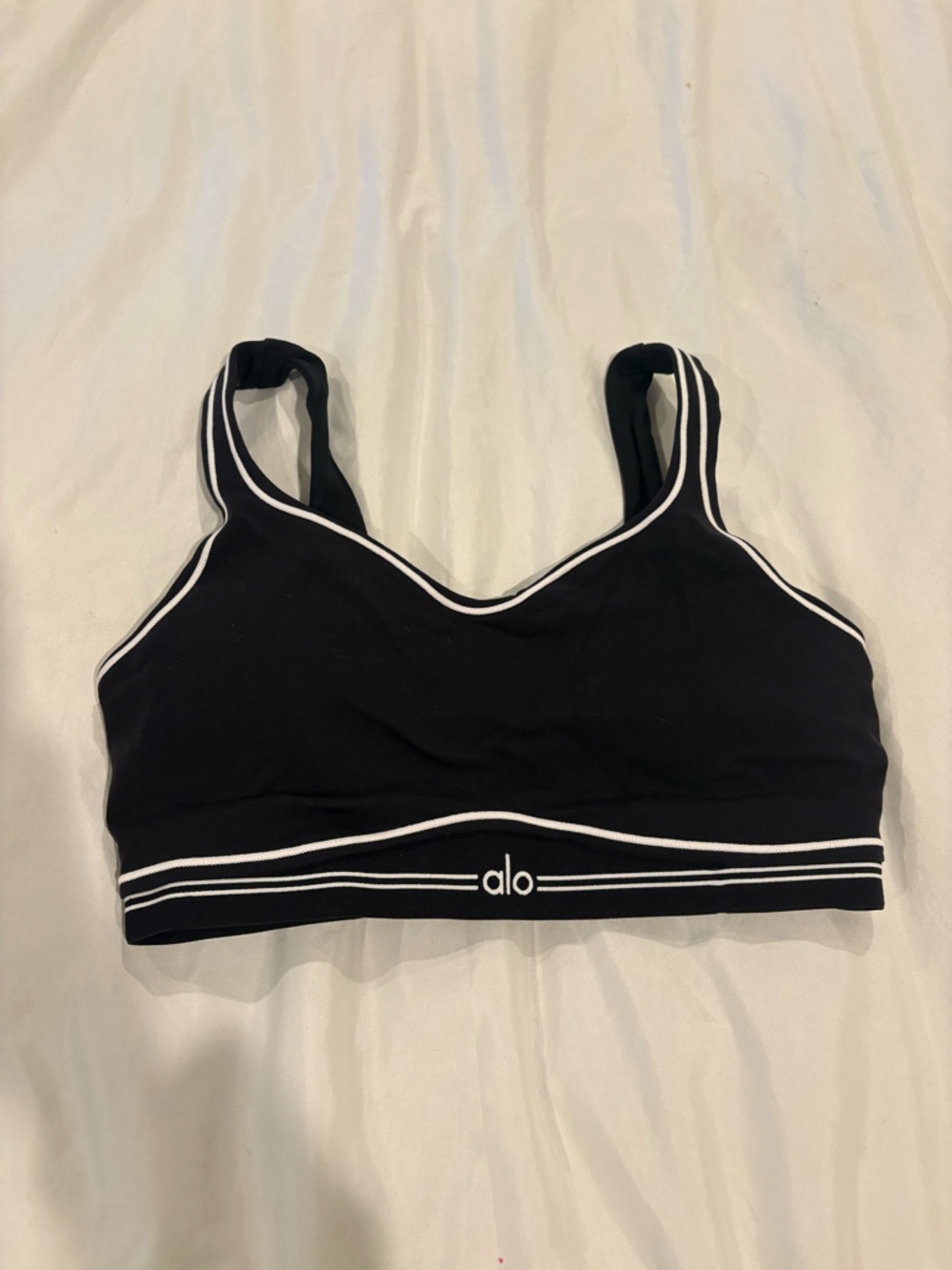 ALO Yoga Black Sports Bra with White Piping - Picture 3 of 4